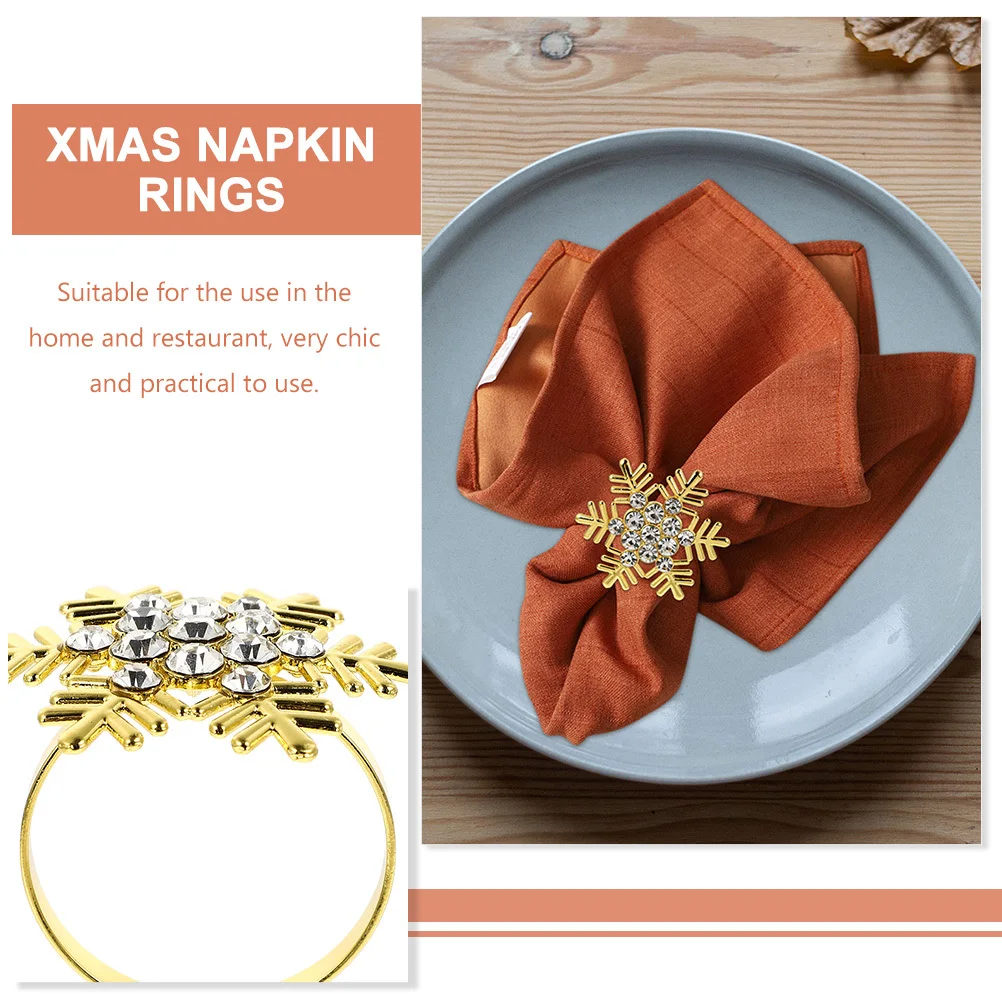 

6Pcs Festive Snowflake Napkin Rings Alloy Christmas Napkin Buckles for Dinner Table Decor Party Supplies Holiday Dining Ornament