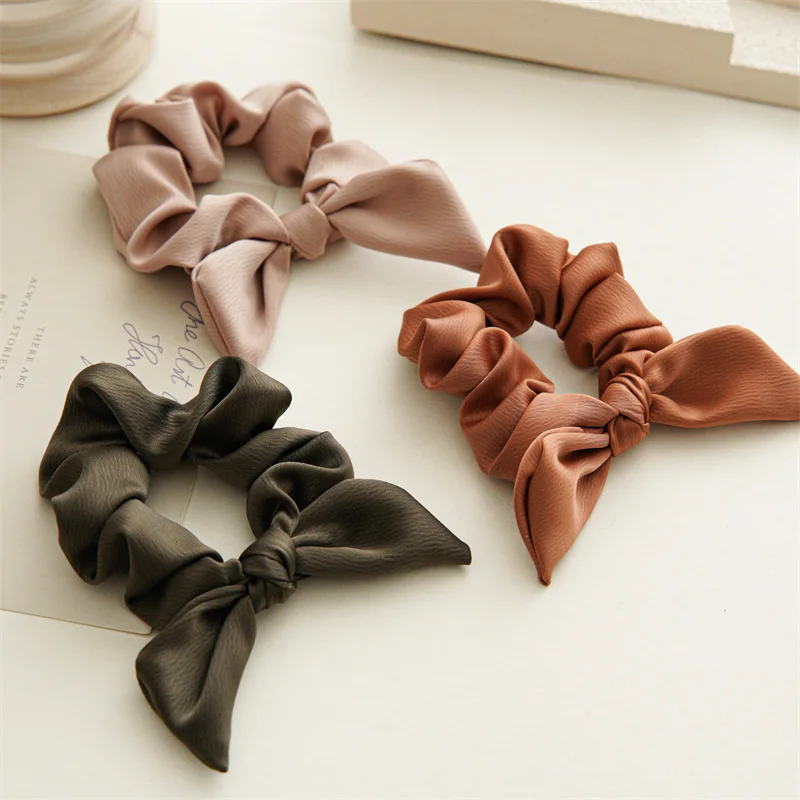 Korean Woman Elegant Brief Solid Color Bow Elastics Hair Band Girls  Scrunchies Hair Ties Ladies Ponytail Hold Hair Accessories