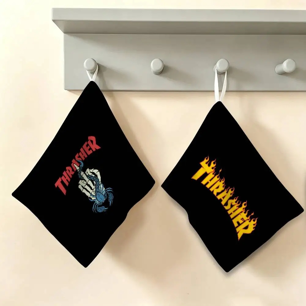 Logo T-ThrasherS Hanging Kitchen Towel, Polyester Cotton Material, Wear Resistant Hand Wiping Towel for Home