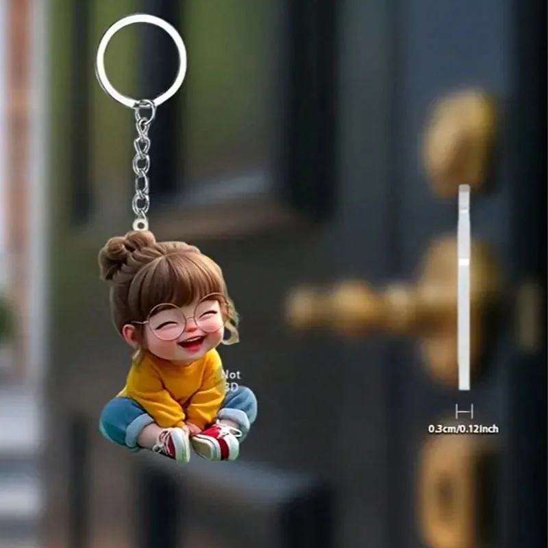 1 Cute Acrylic Girl Keychain, 2D Flat, Holiday Gift, Backpack Accessories, Key Decoration, Car Decoration, Keychain, Pendant image 5