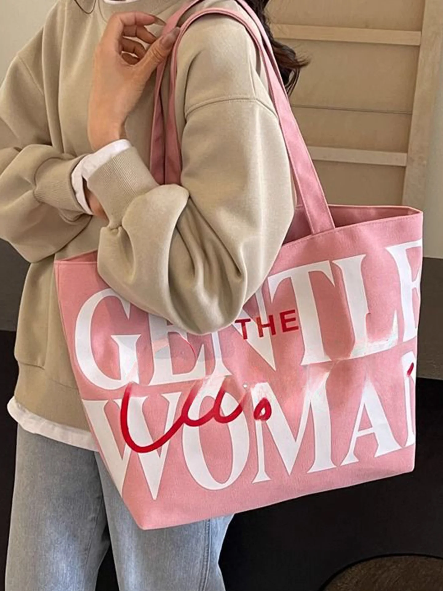 Large Capacity Canvas Tote Bag Women's 2026 New Commuter Supplement Bag Versatile INS Handbag Shoulder Bag Daily Use