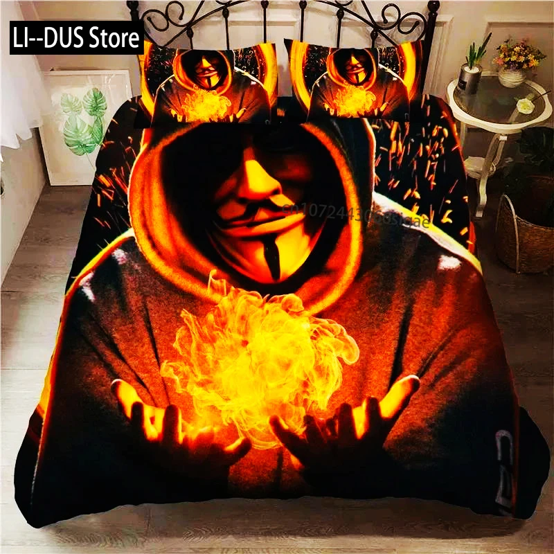 

3D Printed Anonymus With Mask Bedding Set Boys Girls Twin Queen Size Duvet Cover Pillowcase Bed Boys Adult Home Textileextile