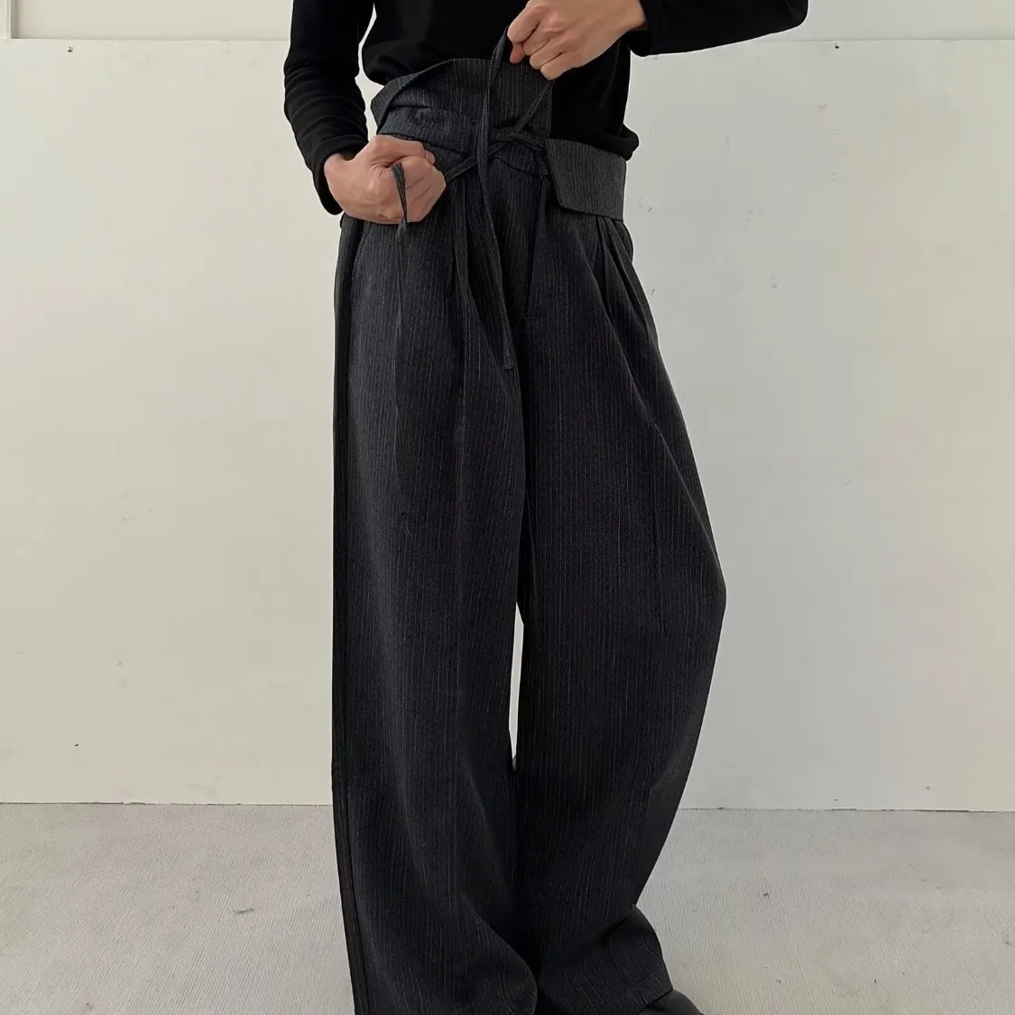 

Men's Wide Leg Suit Pants High Waist Loose Straight Long Trousers Adjustable Bule Iron Free Busin Casual Cotton Blend