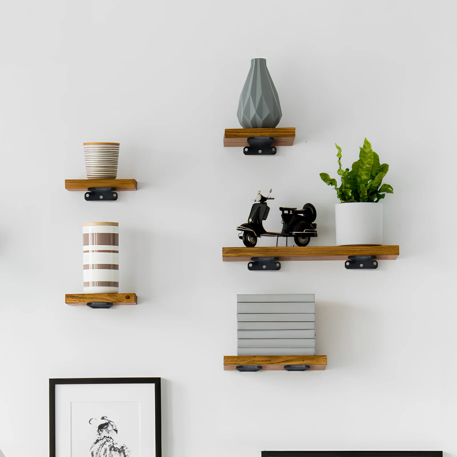 

4Pcs Floating Shelf Brackets Heavy Duty Metal L Shaped Bracket 6inch Smooth Rounded Edges Strong Load Bearing Capacity