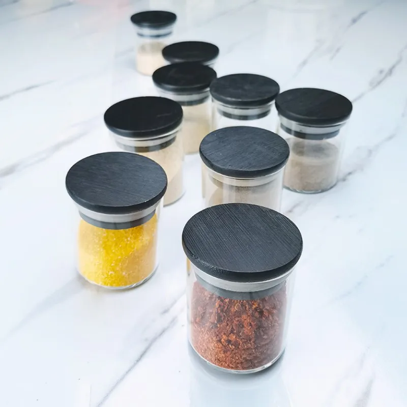 Airtight Glass Jars with Black Bamboo Lid Kitchen Storage Bottles Jar Sealed Food Container Tea Jars Orgnizer