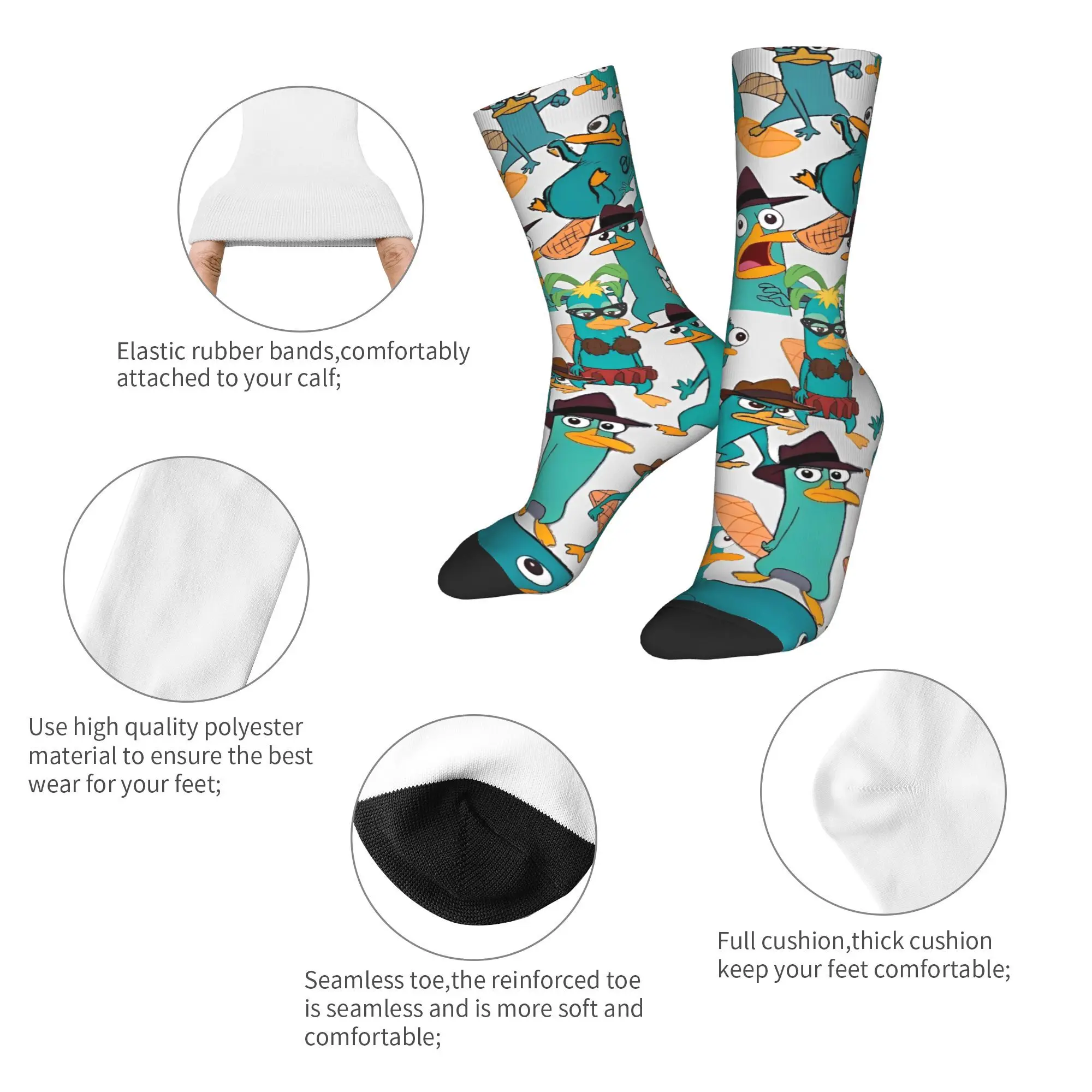 Skarpety Perry the Platypus, personalizowane skarpety, antypoślizgowe skarpety damskie i męskie, średniej grubości, miękkie, zimowe, gotyckie skarpety rowerowe