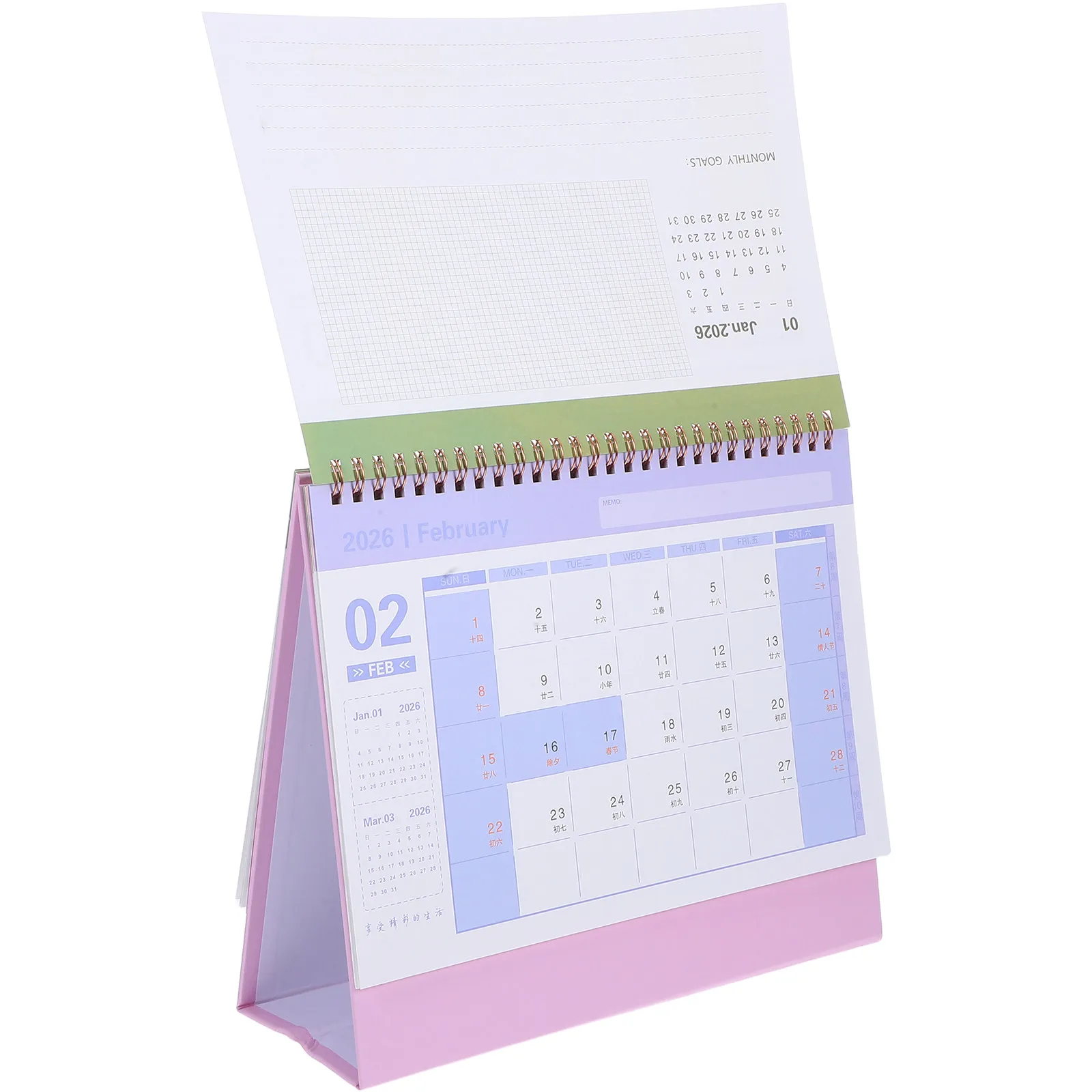 

2026 Desktop Calendar Minimalist Freestanding Monthly Planner Elegant Space Saving Design for Office Home Use Green