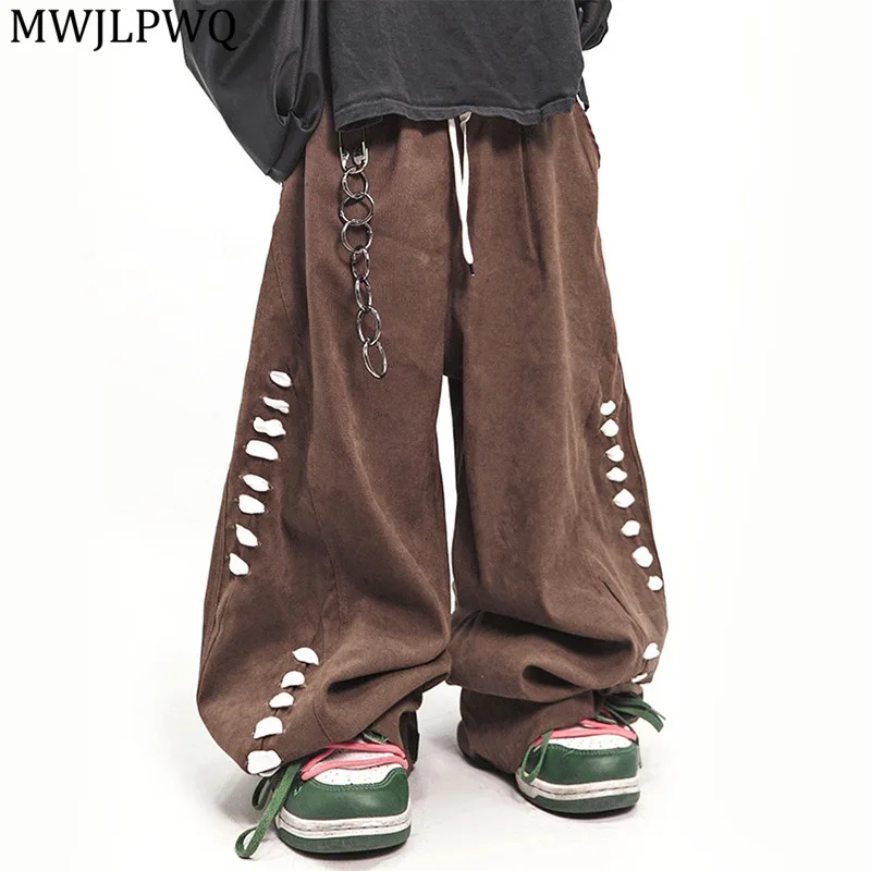 

MWJLPWQ Hip-Hop Male Niched Machete Pants High Street Drawstring Casual Trendy Loose Wide-Leg Floor-Length Trousers Autumn 11617