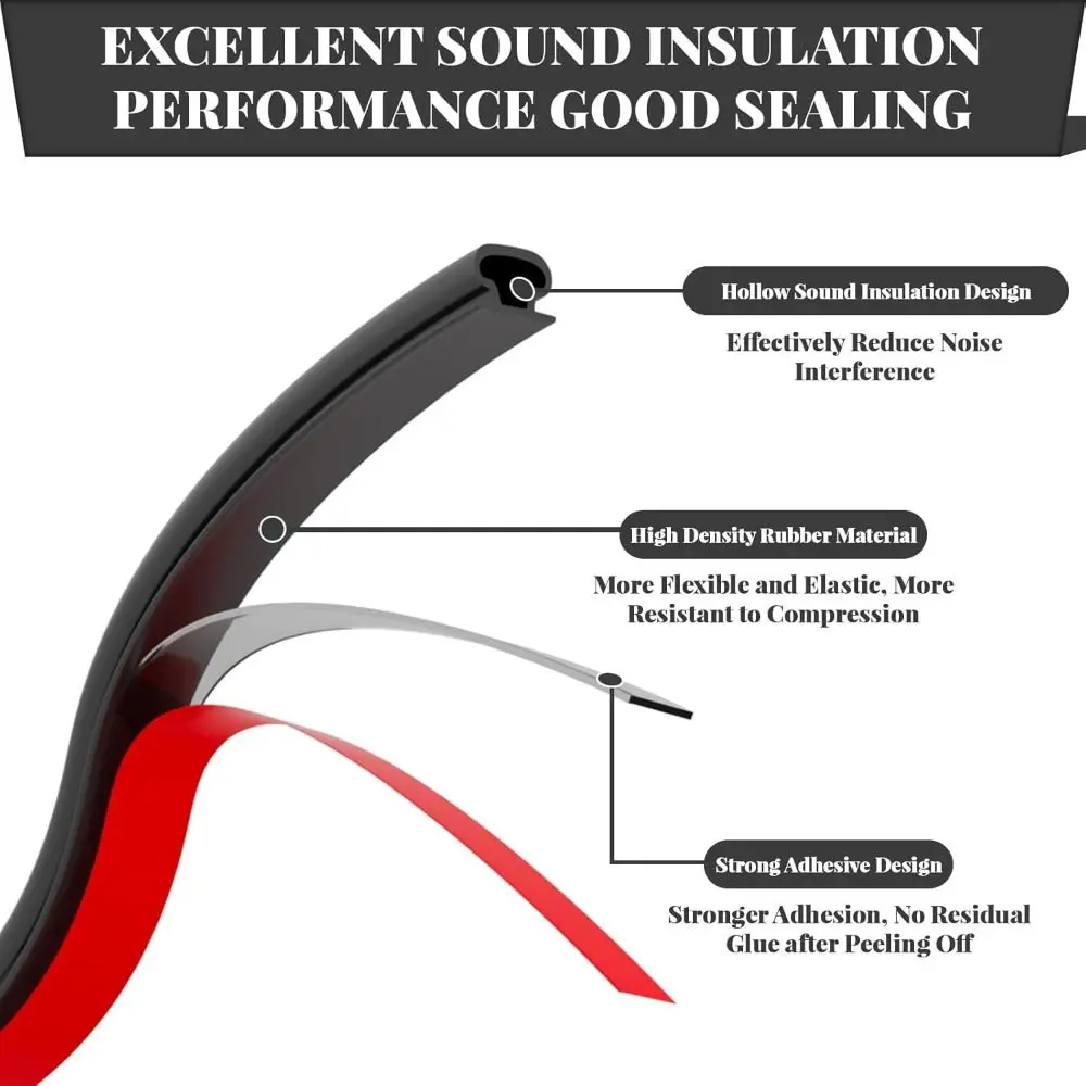 6m Soundproofing Weather Stripping Windproof D-Shape Door Seal Strip Self-adhesive Rubber Draught Excluder Household