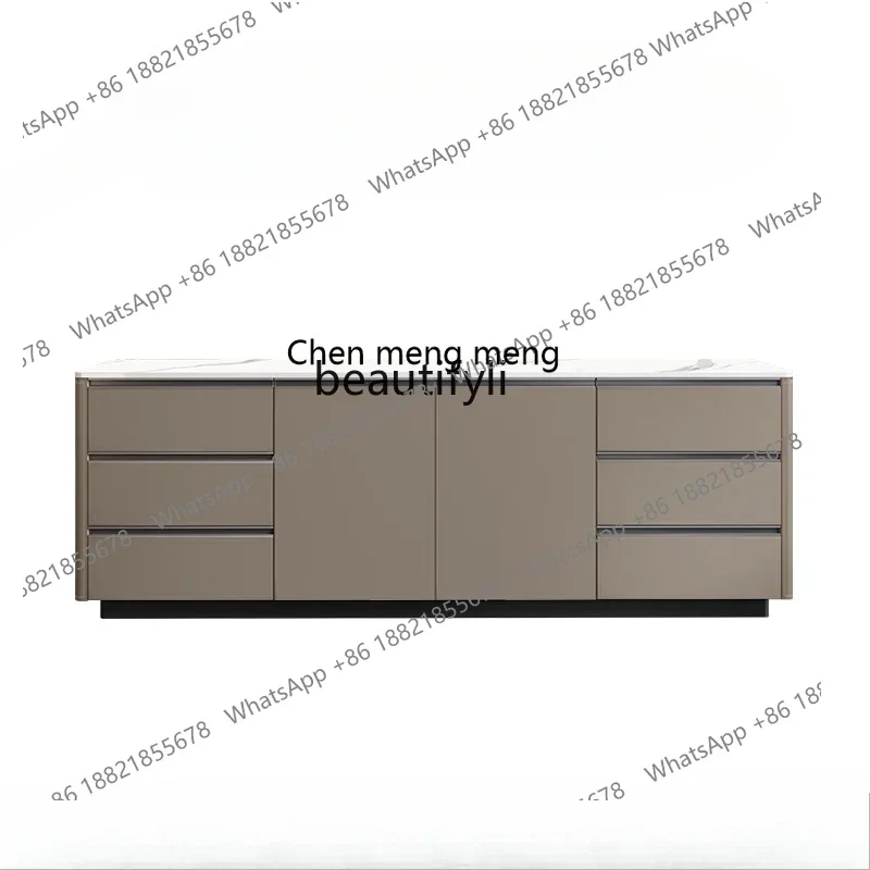 

G High saddle leather TV cabinet Modern living room Solid wood bedside cabinet Slate storage cabinet