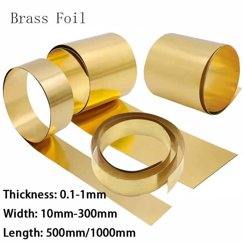 1Pcs Brass Strip Yellow Copper Foil Sheet Gold Sheet Yellow Copper Plate Thick 0.1/0.3/0.6/1mm Width 10-500mm DIY Gasket