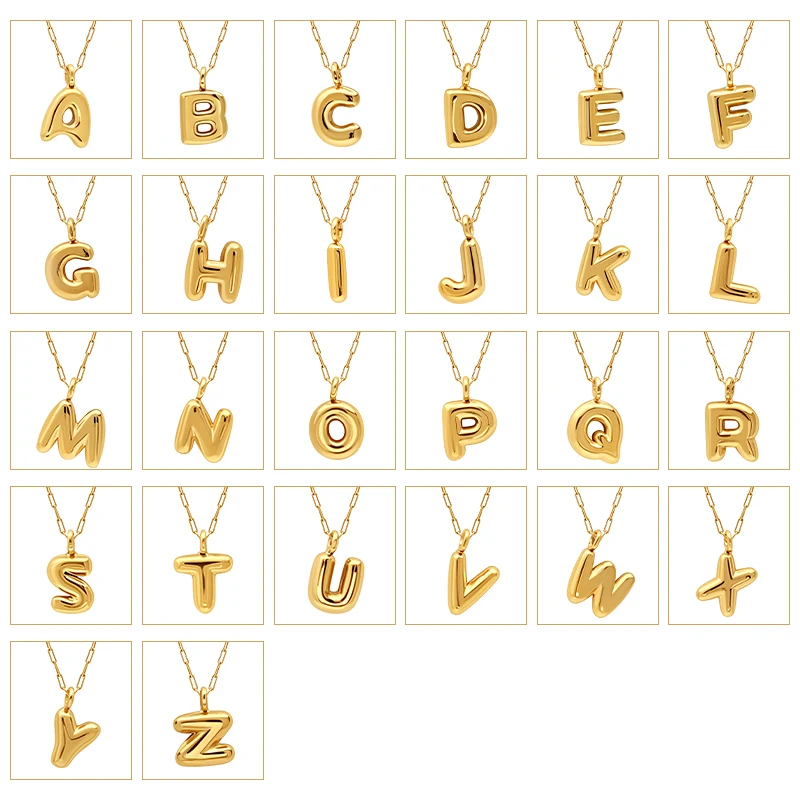VAROLE Chunky Bubble Initial Necklace Gold Steel Women Daily Collar Collana Trendy Letter Pendant Brand Jewelry