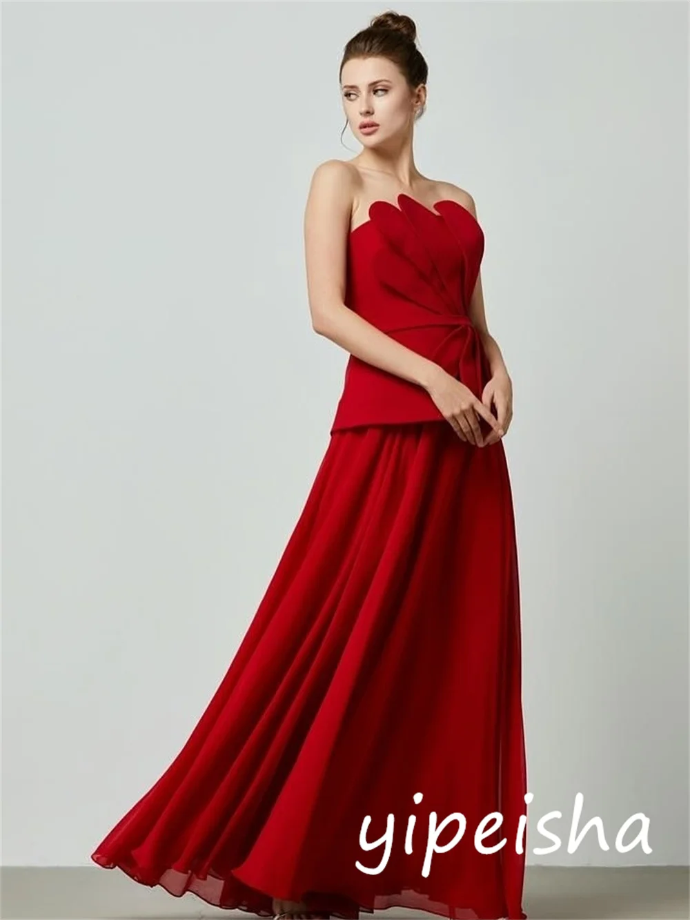 Customized Intricate Matching Jersey Pleat A-line Strapless Long Dresses Bespoke Occasion Fashion Classic