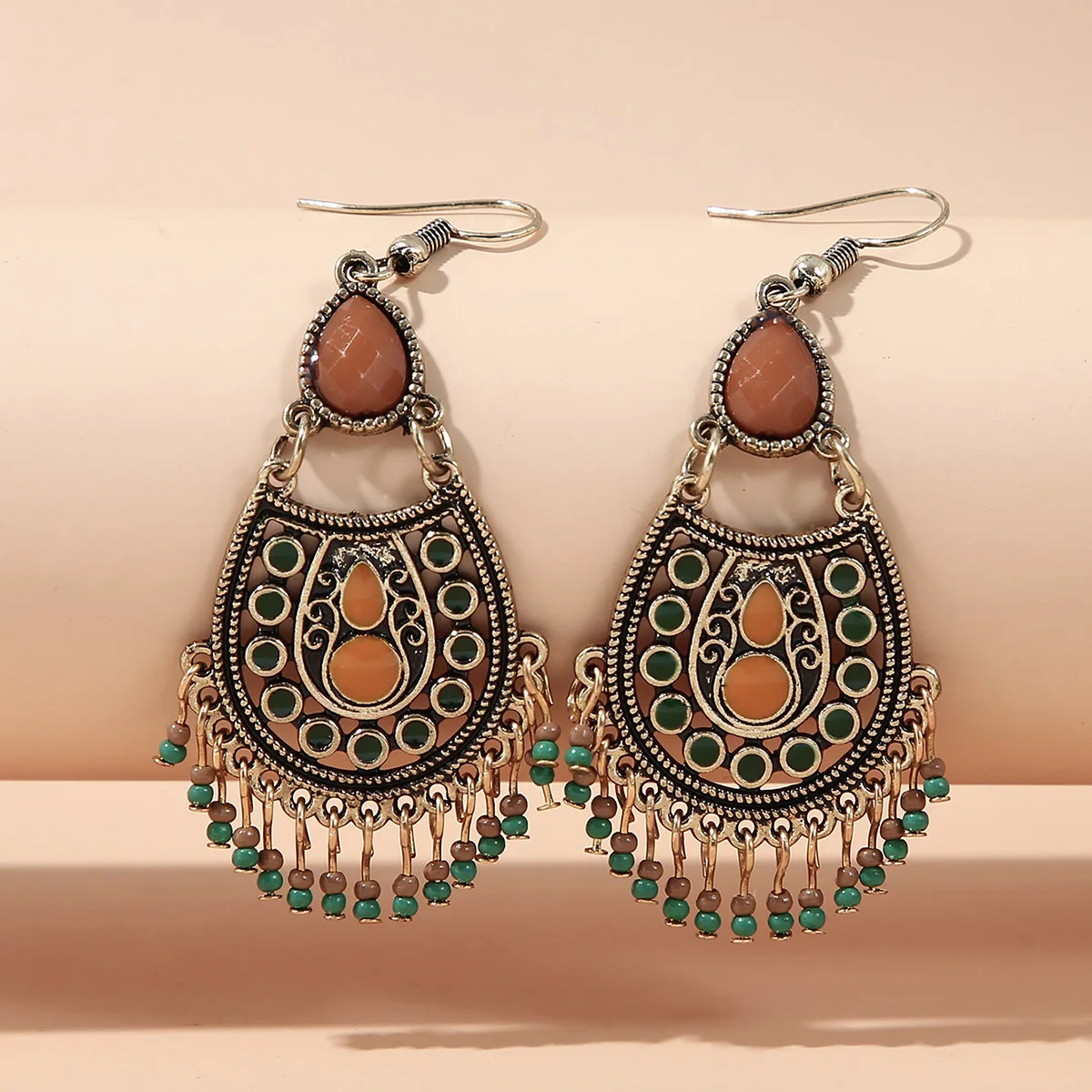 Bohemian retro tassel earrings, grand, fashionable, exaggerated earrings, ethnic style long earrings for women