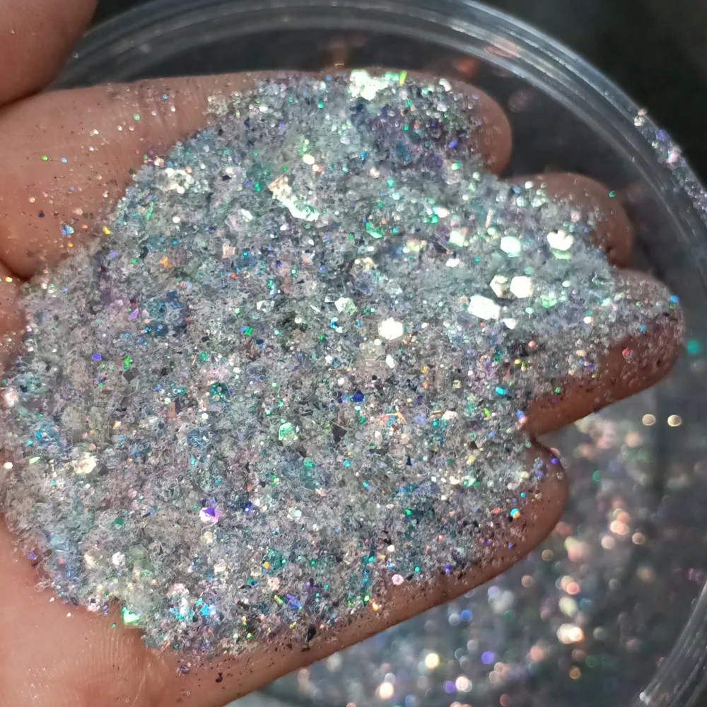 ผงกลิตเตอร์ผสมสีรุ้ง 50 กรัม/ถุง สำหรับตกแต่งเล็บ กลิตเตอร์วิ้งๆ แบบเมอร์เมด โฮโลแกรม ผงกลิตเตอร์แบบเป็นก้อน