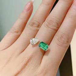 CAOSHI Stylish Green Crystal Adjustable Ring Female Daily Wearable Accessories with Fashion Design Unique Asymmetric Jewelry