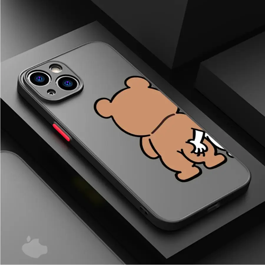 Funny Pinch Butt Bear Rabbit Case for Apple iPhone 16 15 11 14 13 12 Pro 7 XR X XS Max 8 Plus 16Pro Black Matte Phone Funda