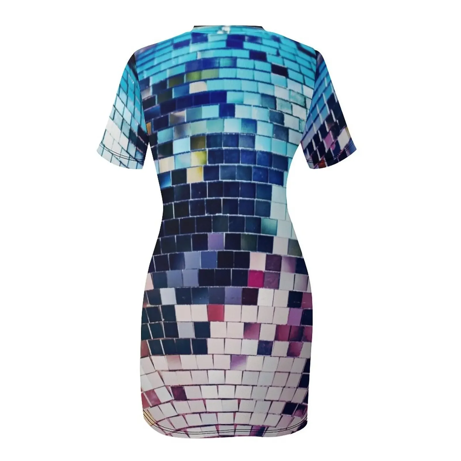 Sukienka z efektem kuli dyskotekowej - Lustrzana, kolorowa, z krótkim rękawem, elegancka sukienka dla gościa weselnego, sukienka na studniówkę, damska
