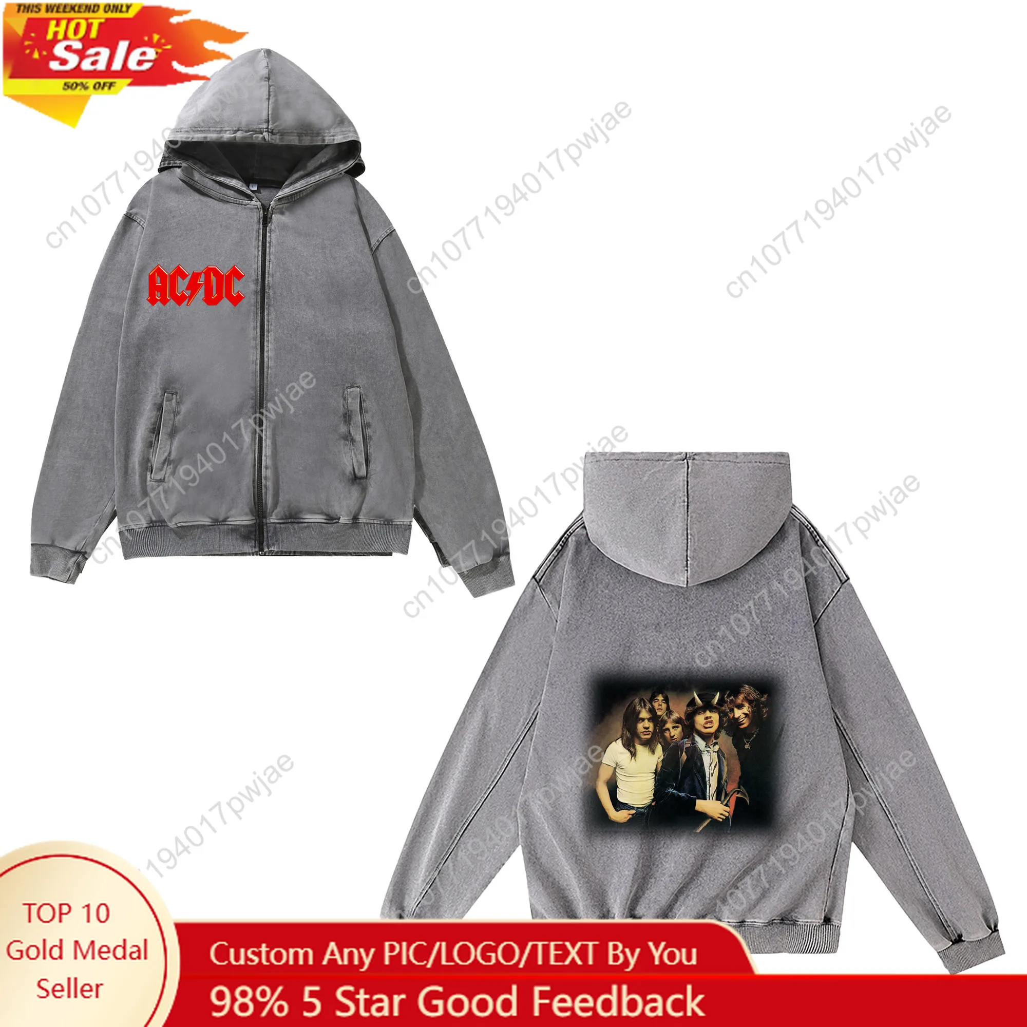 

A-AC Zipper Sweatshirt Vintage Rock D-DC Man Woman Vintage Hoodies Sweat Shirt With Pocket Full Zip Customized Jacket Tops