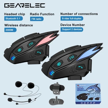 Auricolare interfono per casco moto Shark Pro BT 5.1 Full Duplex con riduzione del rumore DSP CVC 8 ciclisti Comunicatore interfono 2KM