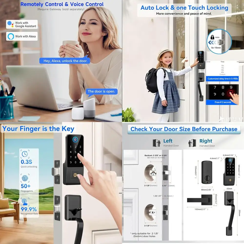 

Сенсорная клавиатура-замок для входных дверей - Умный замок с управлением через приложение, автоматической блокировкой, простой установкой, матовая черная отделка