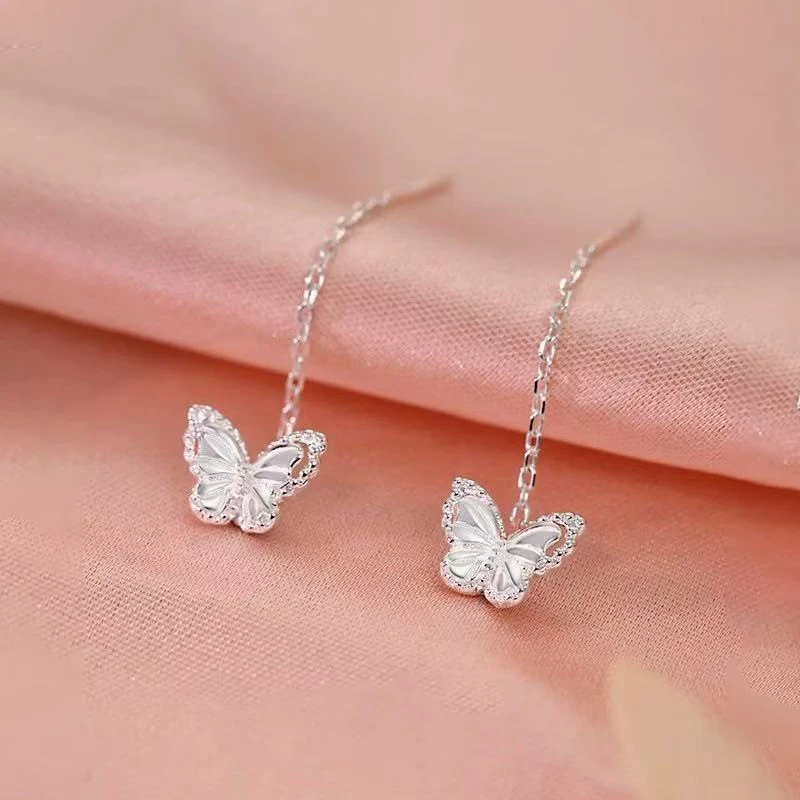 Silver Color Cute Butterfly Stud Earrings for Elegant Women Exquisite Fashion Jewelry Light Luxury Accessories
