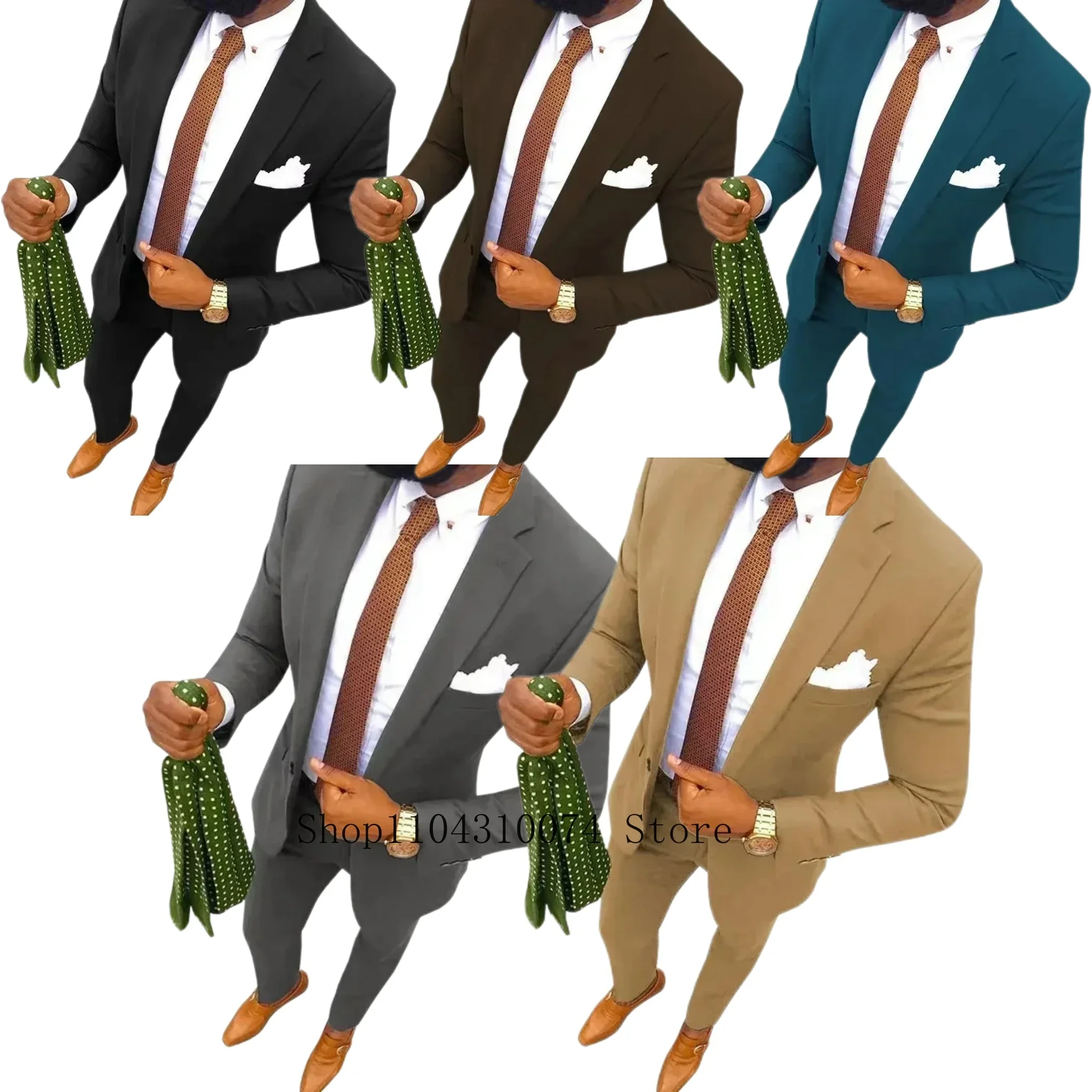 

Man 2 Piece Outfit Set Solid Color Formal Business Suits 1-Button Notch Lapel Fitted Suit Blazer Advanced Customization Costume