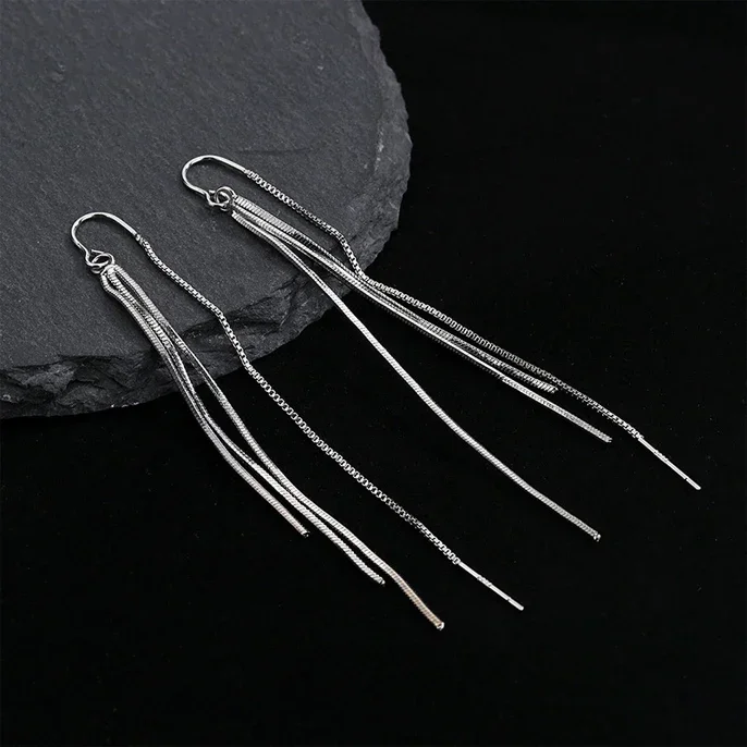 

PONYKISS 925 Sterling Silver Chains Tassels Drop Earrings for Women Geometric Fine Jewelry Minimalist Trendy Accessories