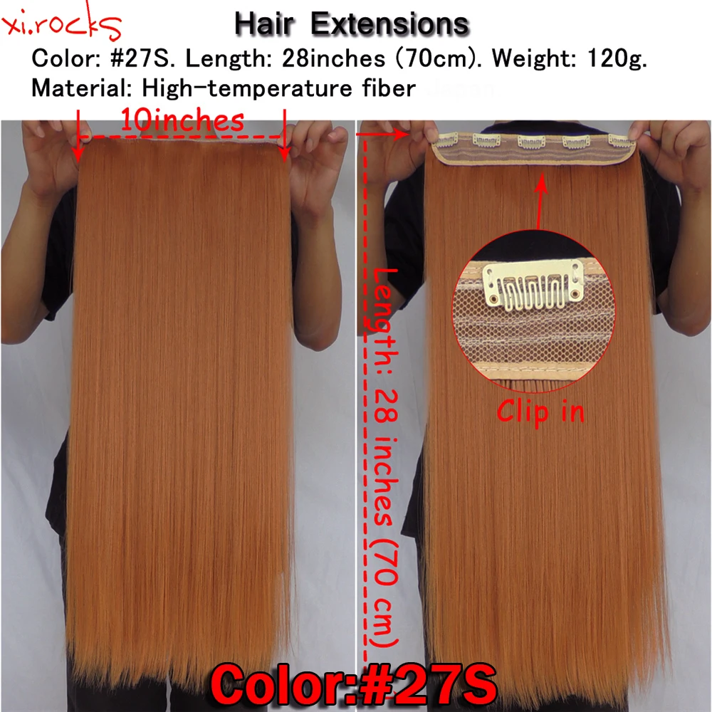 Extensão do cabelo sintético com 5 grampos de cabelo, peruca reta, cor loira, Xi Rocks, WJLZ5050, 27s, 1 Pc Lot