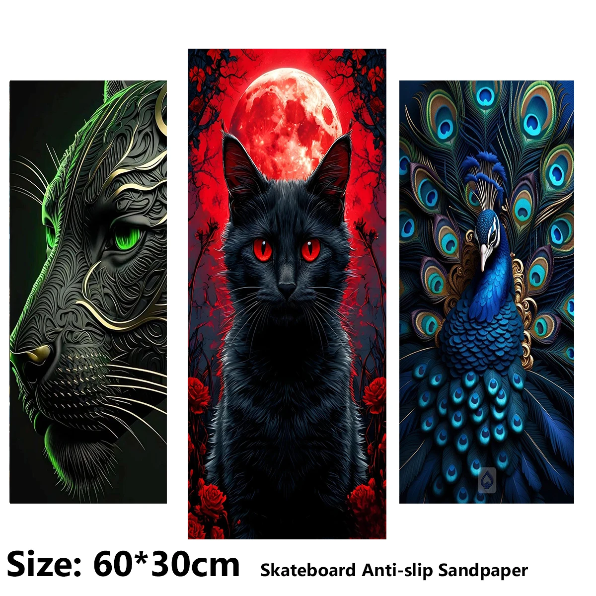 Interesting Peacock, Lion, Cat Pattern Electric Scooter Anti-slip Sticker Sandpaper Skateboard Grip Tape Sheet 60*30cm