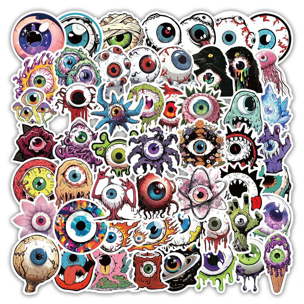 Set di 54 adesivi per bulbo oculare scuro, disegni gotici raccapriccianti per laptop, skateboard, artigianato fai da te, confezione di adesivi Weirdcore