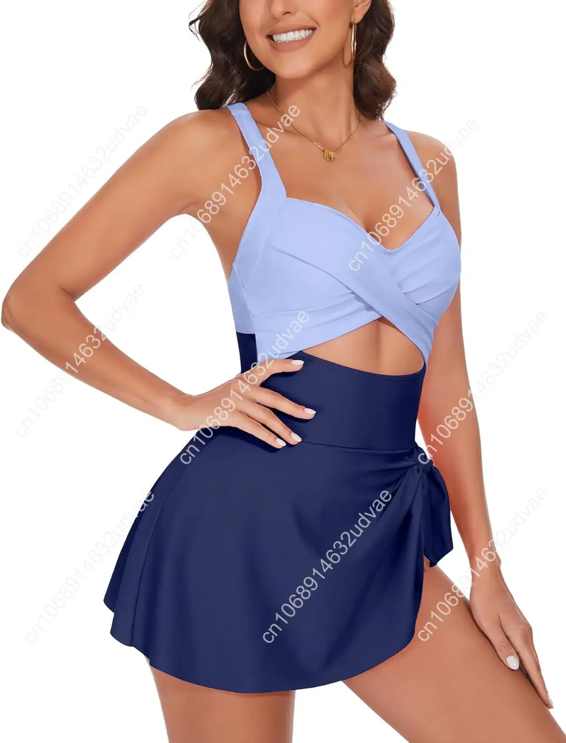 One Piece Swimsuit Women Tummy Control Swim Dress Sexy Criss Cross Tie Back Bathing Suit
