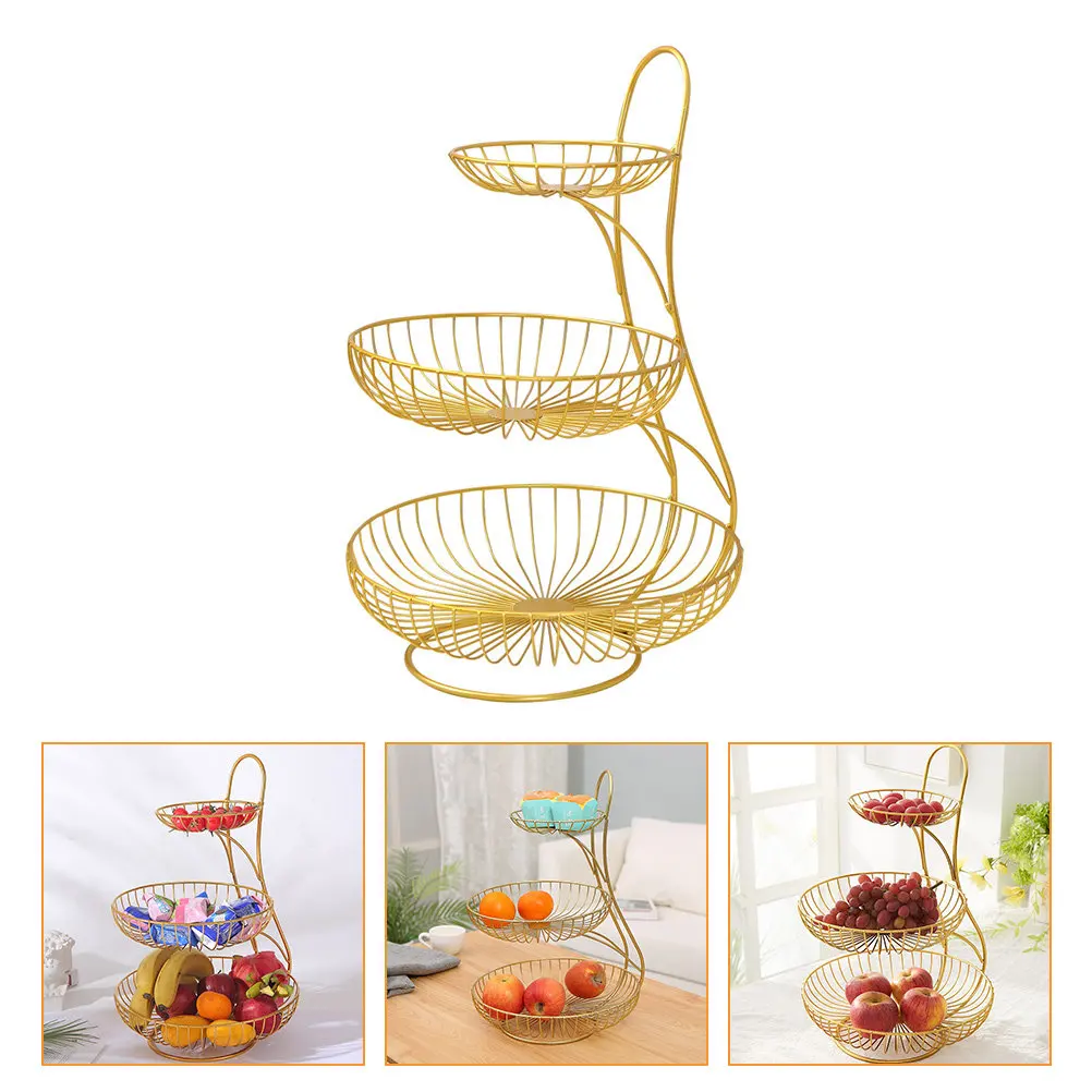

1Pcs Iron Fruit Basket Heavy-Duty Thickened Wire 3-Tier Drainage Storage Basket for Kitchen Living Room Snack Vegetable Fruit
