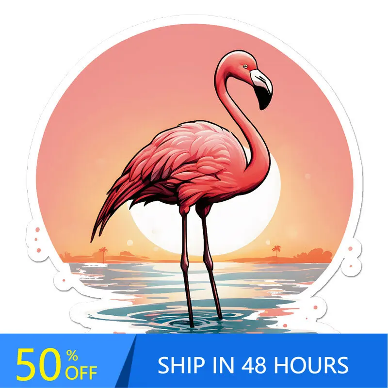 Flamingo Sunset, Sticker, Indoor Vintage Laptop Walls Boat Camper Van Waterproof Vinyl Decal Gift Retro Trendy Cool