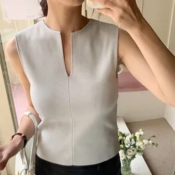 Canotta da donna In maglia senza maniche traspirante con scollo a v di buona qualità 2024 primavera estate nuova In Chic Top MinimalStyle