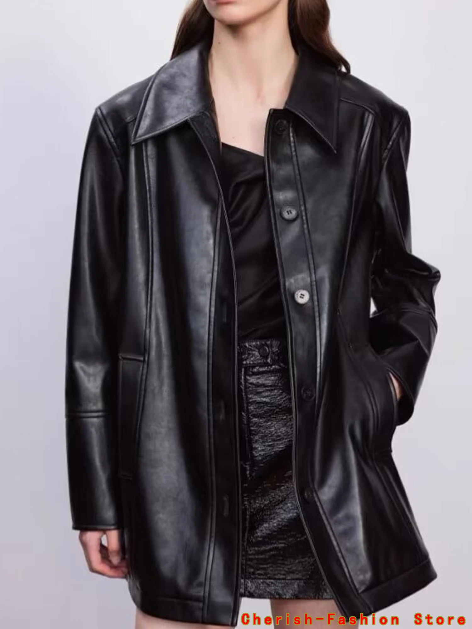 

PU Faux Leather Jacket Women Loose Sashes Casual Biker Jackets Outwear Female Tops BF Style Black Leather Jacket trench coat Hot