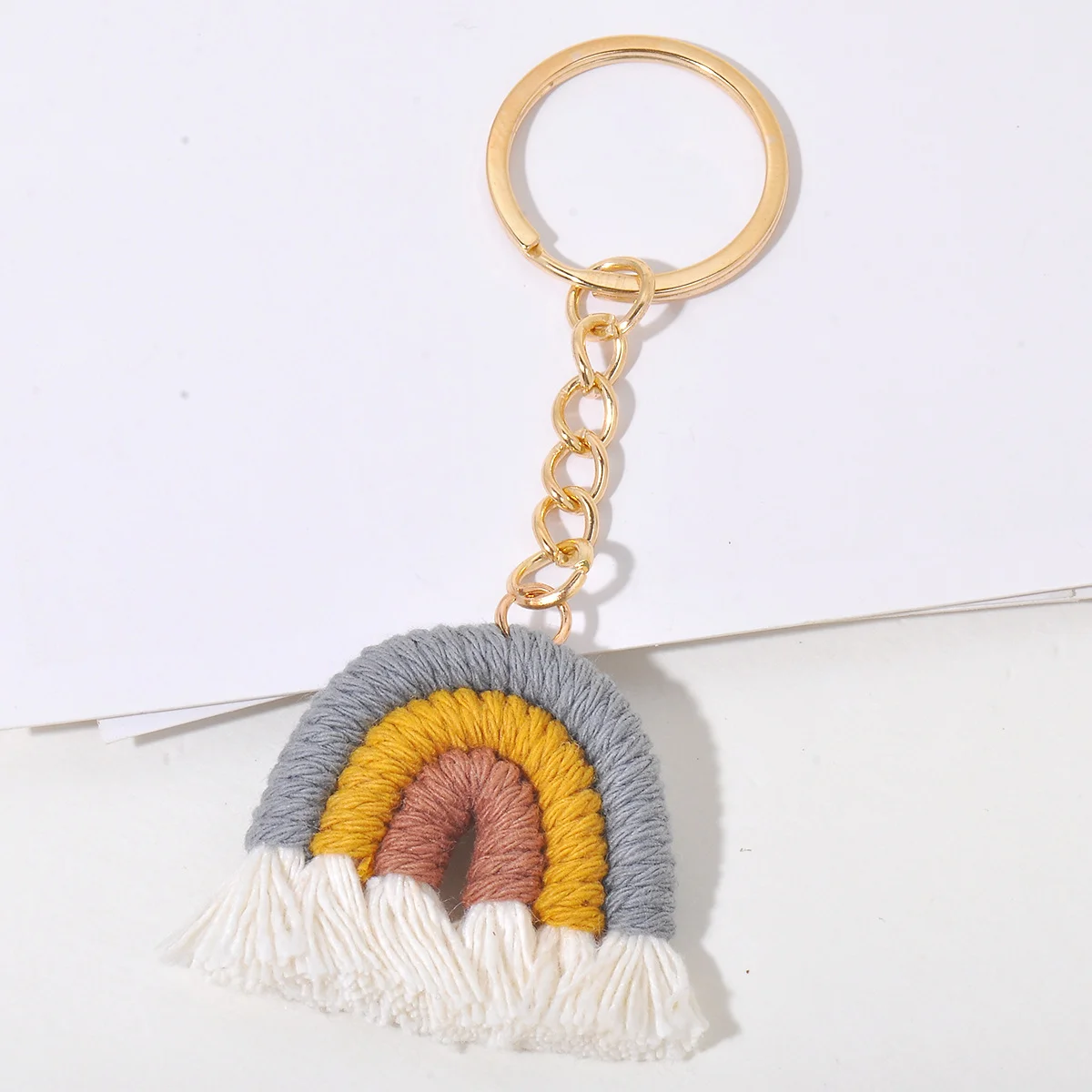Leuke gebreide regenboog kwastjes sleutelhanger vrouwen meisjes handgemaakte sleutelhanger voor autosleutel houder handtas hanger DIY sleutelhanger sieraden cadeau - afbeelding 1