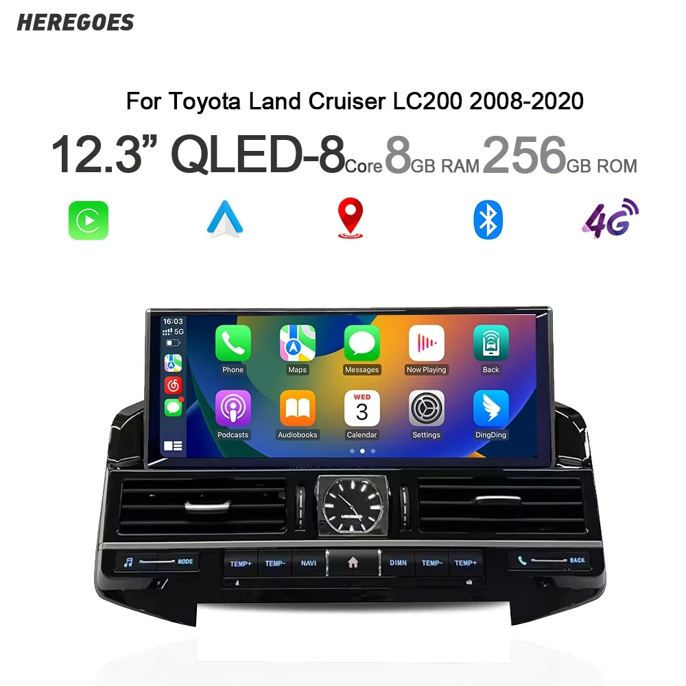 720P Android 14 Car Radio For Toyota Land Cruiser LC200 2008-2015 2016-2020 Navigation CarPlay GPS Multimedia Player 4G Wifi RDS