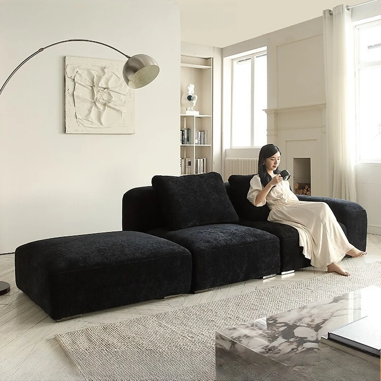 

Modern minimalist corner chenille pebble module sofa model room retro black tofu block fabric sofa