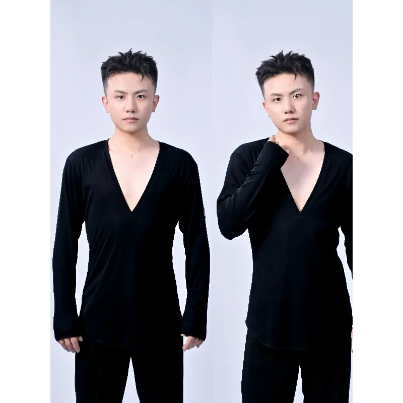 

Customized Men's Latin Dance Top V-neck Practice Dress Performance Dress Long Sleeve