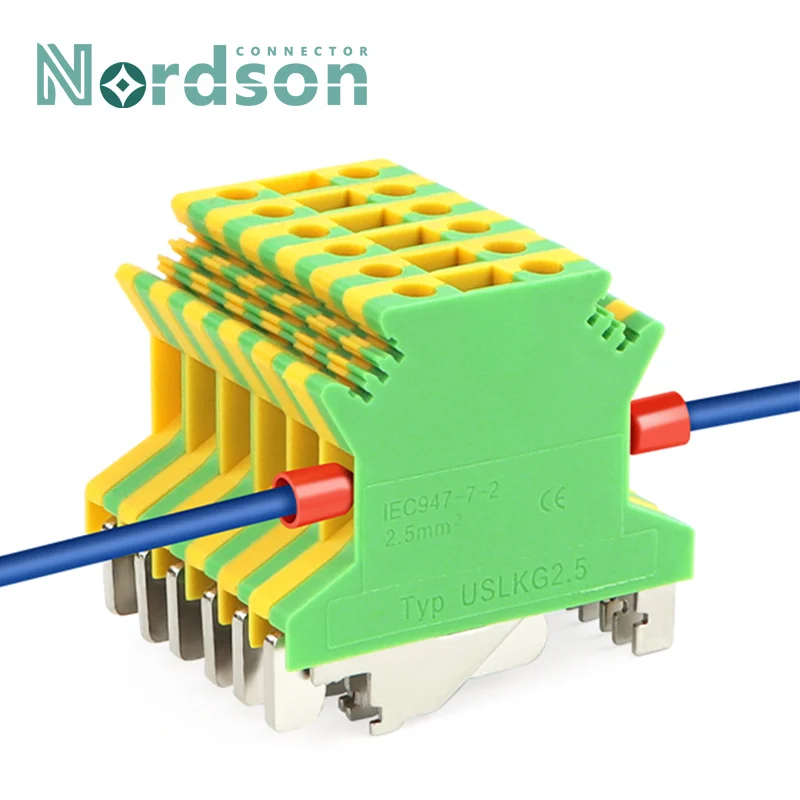 USLKG-2.5/3/5/6/10N Terminal Blocks Two-color Ground Wire Connector UK 34A-101A 800V Track  Copper Conductor Electronic Wiring