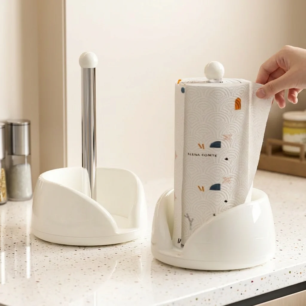 Rotating Paper Towel Holder Space-Saving Kitchen Organizer for Countertop ABS Plastic Wrap Storage Rack Pantry Essentials