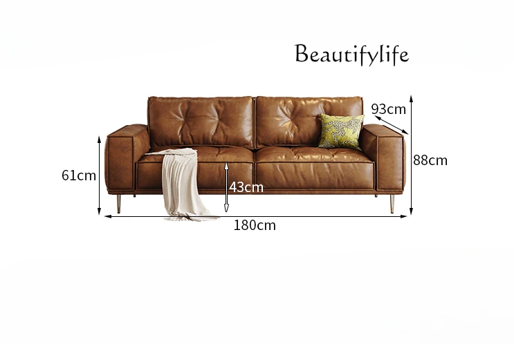 High-end mid-ancient leather sofa Italian straight row multi-person sofa