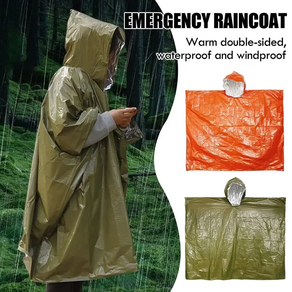 1Pcs Hiking Travel Tent Rainwear Emergency Raincoat Hooded Sleeve Waterproof Camping Rain Poncho 3 In 1 Heat Reflective