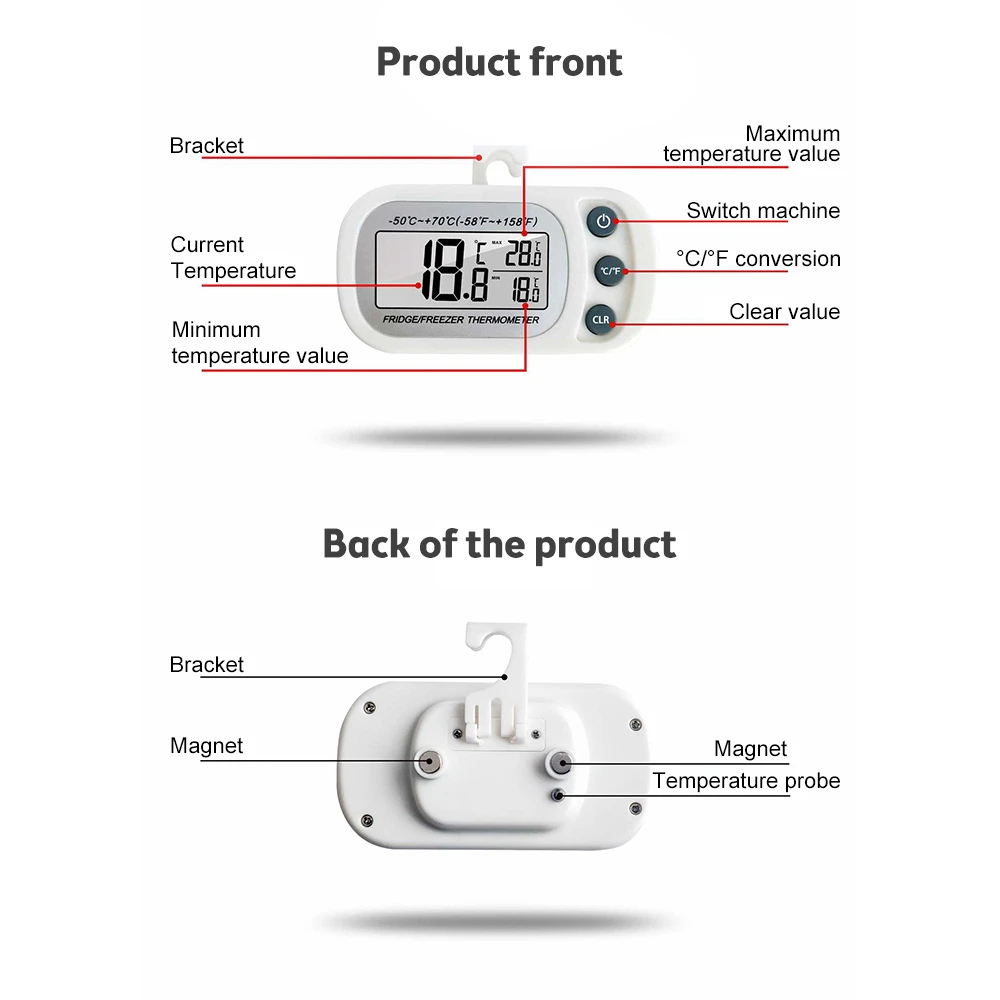 Hanging Household Mini Digital Electronic Fridge Frost Freezer Room LCD Refrigerator Thermometer Meter With Hook -20°C~50°C