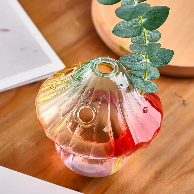 Hand-Blown Glass Mushroom Vase, Colorful Hydroponic & Aromatherapy Display, Artistic Table Centerpiece and Home Decor