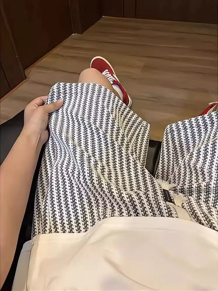 여름 캐주얼 니트 스트라이프 남성 반바지 비치 5부 길이 루즈핏 패션 스포츠 미드카프 트렌디 브랜드 고급스러운 의류