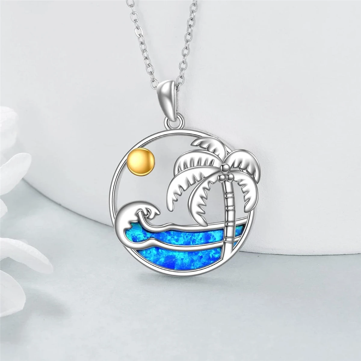 Creative Fashion Coconut Tree Wave Pendant Necklace for Women Summer Seaside Style perfect Holiday Anniversary Jewelry Gift