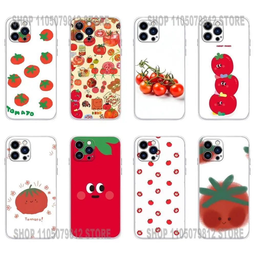 

Korean Style Cherry Tomato Phone Case For iPhone 17 16,15,14,13,12,11 Plus,Pro,Max,XR,Plus,E,Mini Transparent Soft Cover