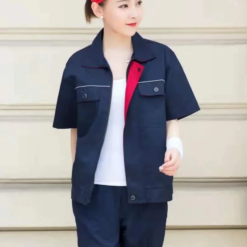 맞춤형 로고 작업복 상의+하의 DIY 디자인 로고 자동차 수리 및 청소 반팔 작업복 다용도 포켓 유니섹스 셔츠